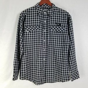 Mojo Sports Wear Mens Shirt Medium Black Plaid Long Sleeve Fishing Button Down‎